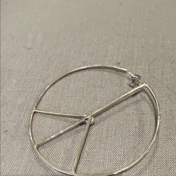 Sterling Silver and Turquoise Peace Sign Hoop Earrings- 2 3/8” wide - Picture 4 of 5